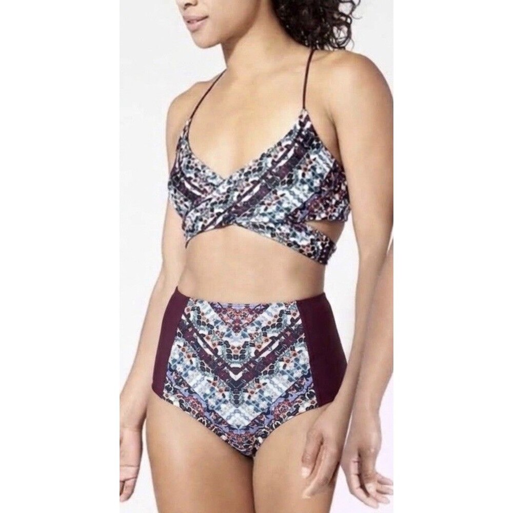 Athleta Marrakesh Wild Bloom Reversible Wrap Bikini Set Purple S Top/ M Bottom